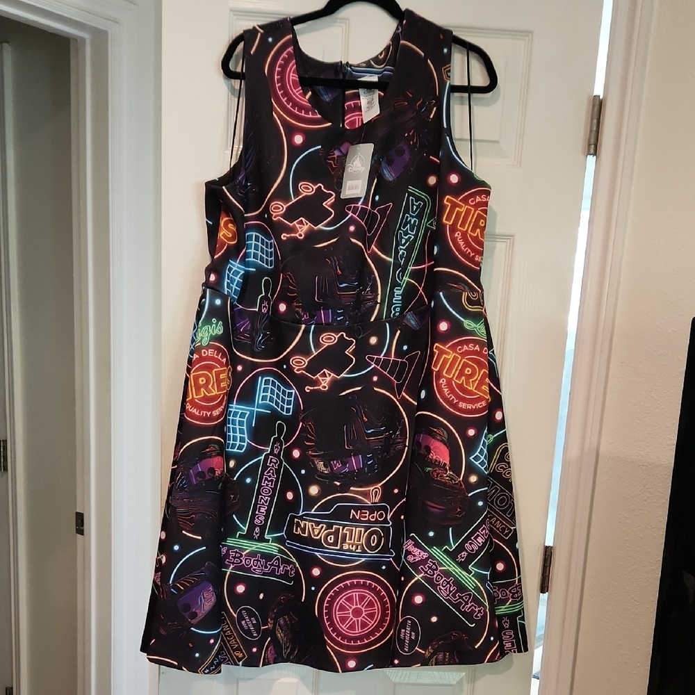 Disney Neon Print Midi Dress - Black and Multicolor